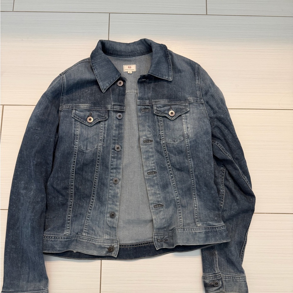 Ag Adriano Goldschmied Light Blue Denim Jacket with Red Logo Detail